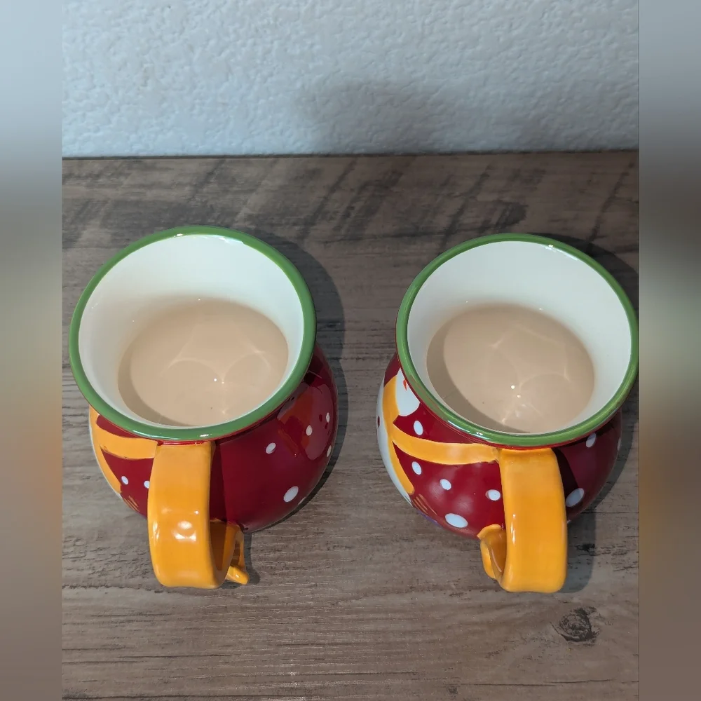 Pier 1 Imports  Christmas Snowman Coffee Mugs  Hand Painted Pair
